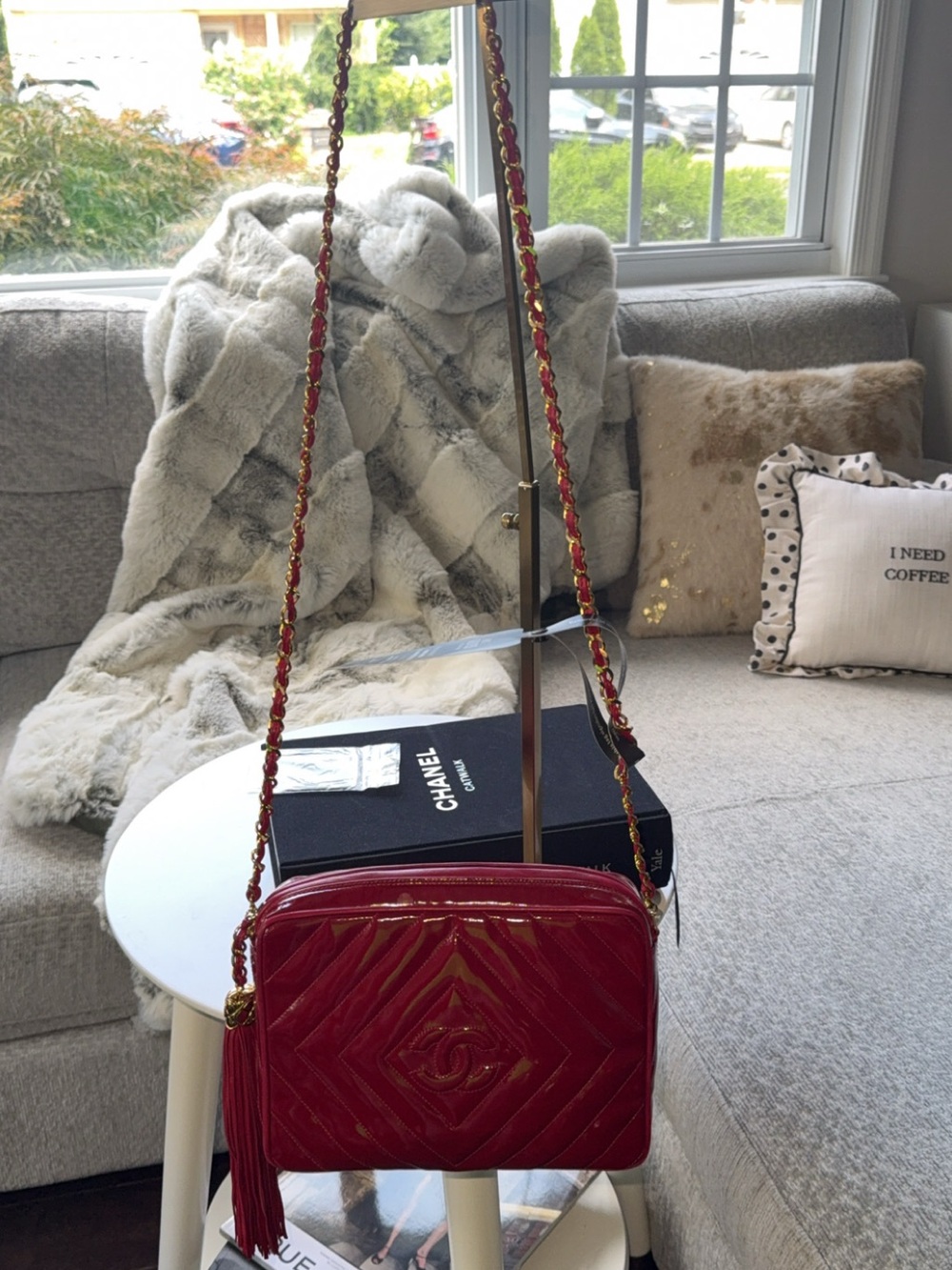 Vintage Chanel 1 Series Red Patent Leather CC Tassel Camera Bag l COA Included